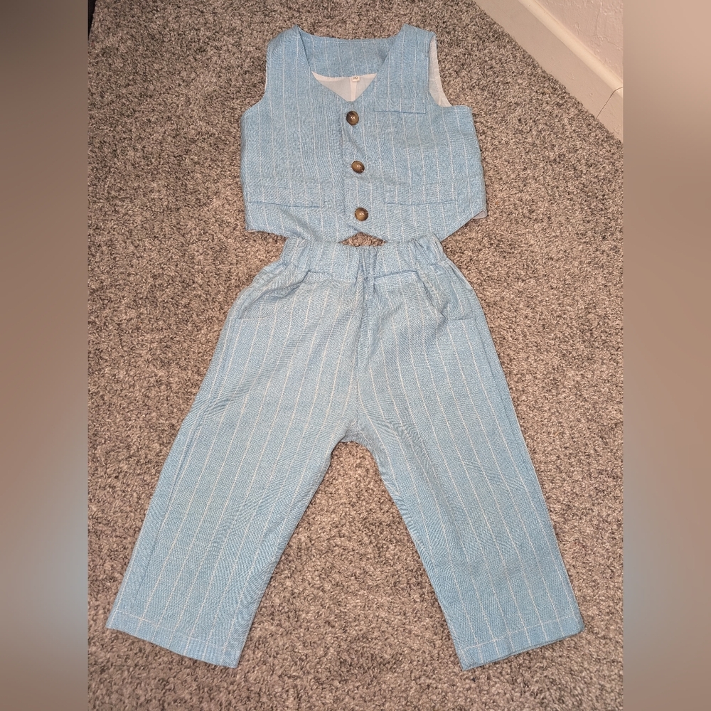 2T Boys SUIT Blue Pinstripe Vest and Pants Set